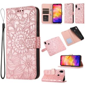 For Xiaomi Redmi Note 7 Skin Feel Embossed Sunflower Horizontal Flip Leather Case with Holder & Card Slots & Wallet & Lanyard(Rose Gold) (OEM)