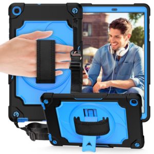 For Samsung Galaxy Tab A 10.1 (2019)/T515 360 Degree Rotation Turntable Contrast Color Robot Shockproof Silicone + PC Protective Case with Holder(Black + Blue) (OEM)