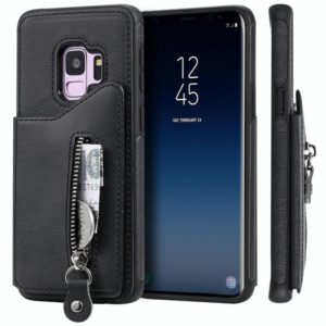 For Galaxy S9 Solid Color Double Buckle Zipper Shockproof Protective Case(Black) (OEM)