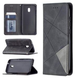 For Nokia C1 Plus Rhombus Texture Horizontal Flip Magnetic Leather Case with Holder & Card Slots(Black) (OEM)