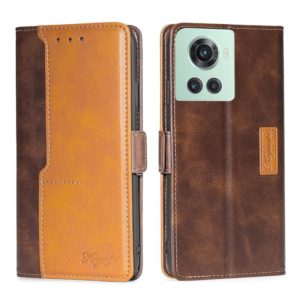 For OnePlus Ace/10R Contrast Color Side Buckle Leather Phone Case(Dark Brown + Gold) (OEM)