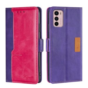 For Motorola Moto G42 4G Contrast Color Side Buckle Leather Phone Case(Purple + Rose Red) (OEM)