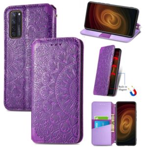 For ZTE Axon 20 5G Blooming Mandala Embossed Pattern Magnetic Horizontal Flip Leather Case with Holder & Card Slots & Wallet(Purple) (OEM)