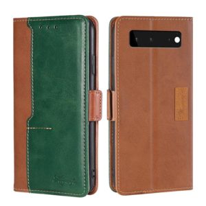 For Google Pixel 6 Retro Texture Contrast Color Buckle Horizontal Flip Leather Phone Case with Holder(Light Brown+Green) (OEM)