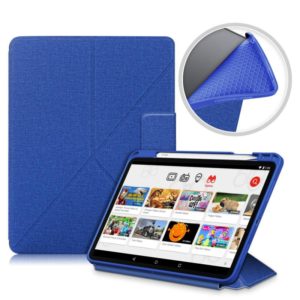 For iPad Air 2022 / 2020 10.9 / Pro 11 (2018) Cloth Texture Multi-folding Horizontal Flip PU Leather Shockproof Case with Holder & Sleep / Wake-up Function(Blue) (OEM)