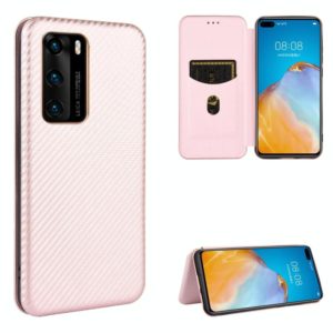 For Huawei P40 Carbon Fiber Texture Horizontal Flip TPU + PC + PU Leather Case with Card Slot(Pink) (OEM)