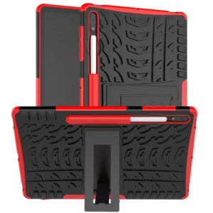 For Samsung Galaxy Tab S7 Lite T730 / T735 & S7+ T970 / T976B Tire Texture Shockproof TPU + PC Protective Case with Holder(Red) (OEM)
