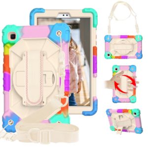 For Samsung Galaxy Tab A7 Lite T220 / T225 Contrast Color Robot Shockproof Silicon + PC Protective Case with Holder & Shoulder Strap(Colorful Mint Beige) (OEM)