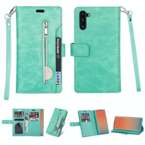 For Samsung Galaxy Note10 Multifunctional Zipper Horizontal Flip Leather Case with Holder & Wallet & 9 Card Slots & Lanyard(Mint Green) (OEM)