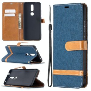 For Nokia 2.4 Color Matching Denim Texture Leather Case with Holder & Card Slots & Wallet & Lanyard(Dark Blue) (OEM)