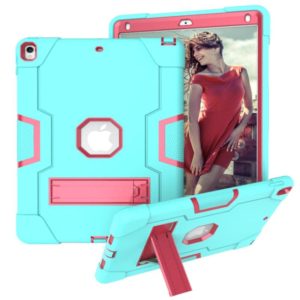 For iPad 10.5 Contrast Color Silicone + PC Combination Case with Holder(Aqua + Rose Red) (OEM)