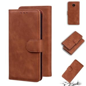 For Nokia C20 / C10 Skin Feel Pure Color Flip Leather Phone Case(Brown) (OEM)