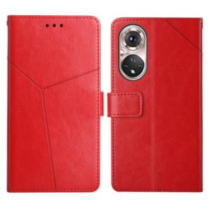 For Huawei P50 Y Stitching Horizontal Flip Leather Phone Case with Holder & Card Slots & Wallet & Photo Frame(Red) (OEM)