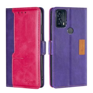 For TCL 20B/6159K Contrast Color Side Buckle Leather Phone Case(Purple + Rose Red) (OEM)