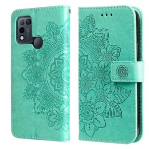 For Infinix Hot 10 Play 7-petal Flowers Embossing Pattern Horizontal Flip PU Leather Case with Holder & Card Slots & Wallet & Photo Frame(Green) (OEM)