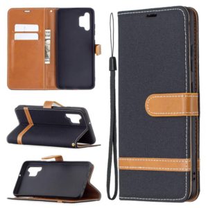 For Samsung Galaxy A32 4G Color Matching Denim Texture Horizontal Flip Leather Case with Holder & Card Slots & Wallet & Lanyard(Black) (OEM)
