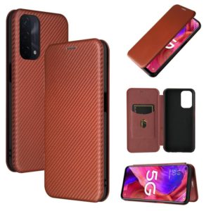 For OPPO A93 5G Carbon Fiber Texture Horizontal Flip TPU + PC + PU Leather Case with Card Slot(Brown) (OEM)