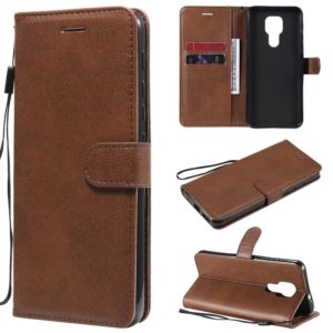 For Motorola Moto G9 Play Solid Color Horizontal Flip Protective Leather Case with Holder & Card Slots & Wallet & Photo Frame & Lanyard(Brown) (OEM)