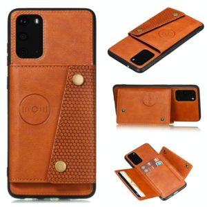 For Samsung Galaxy S20 FE Double Buckle PU + TPU Shockproof Magnetic Protective Case with Card Slot & Holder(Light Brown) (OEM)