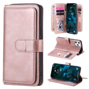 For iPhone 12 Pro Max Multifunctional Magnetic Copper Buckle Horizontal Flip Solid Color Leather Case with 10 Card Slots & Wallet & Holder & Photo Frame(Rose Gold) (OEM)