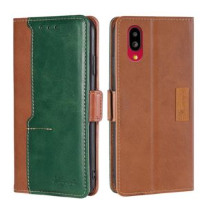 For Sharp Simple Sumaho 6/A201SH Contrast Color Side Buckle Leather Phone Case(Light Brown + Green) (OEM)