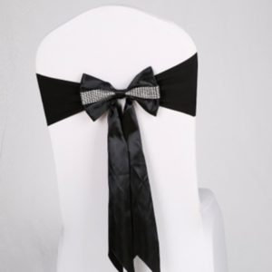 For Wedding Events Party Ceremony Banquet Christmas Decoration Chair Sash Bow Elastic Chair Ribbon Back Tie Bands Chair Sashes(Black) (OEM)