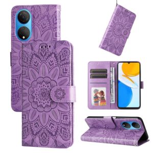 For Honor X7 / Honor Play 30 Embossed Sunflower Leather Phone Case(Purple) (OEM)