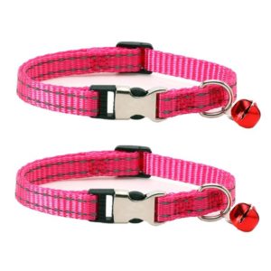 2 PCS Night Reflective Nylon Cat Collar With Bell, Size: XS 1.0x19-30cm(No Carving Rose Red) (OEM)