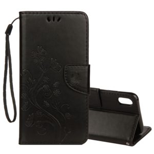 For iPhone XR Embossed Butterfly Pattern Horizontal Flip Leather Case with Card Slot & Holder & Wallet & Lanyard (Black) (OEM)