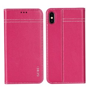 For iPhone XR GEBEI Top-grain Leather Horizontal Flip Protective Case with Holder & Card Slots(Rose Red) (GEBEI) (OEM)