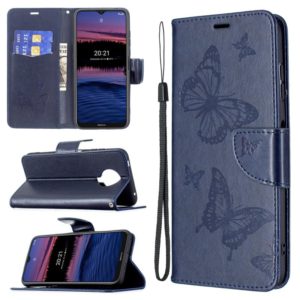 For Nokia G20 / G10 Embossing Two Butterflies Pattern Horizontal Flip PU Leather Case with Holder & Card Slot & Wallet & Lanyard(Dark Blue) (OEM)