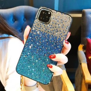 For iPhone 11 Pro Max PC + Crystal Diamond Tri-Color Gradient Protective Case(Gradient Blue) (OEM)