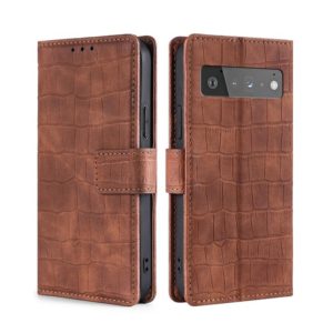 For Google Pixel 6 Pro Skin Feel Crocodile Texture Magnetic Clasp Horizontal Flip PU Leather Case with Holder & Card Slots & Wallet(Brown) (OEM)