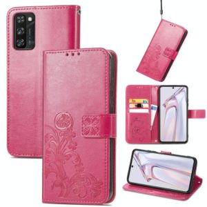 For Blackview A100 Four-leaf Clasp Embossed Buckle Mobile Phone Protection Leather Case with Lanyard & Card Slot & Wallet & Bracket Function(Magenta) (OEM)