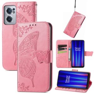 For OnePlus Nord CE 2 5G Butterfly Love Flower Embossed Leather Phone Case(Pink) (OEM)