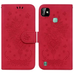 For Infinix Smart HD 2021 X612 Butterfly Rose Embossed Leather Phone Case(Red) (OEM)