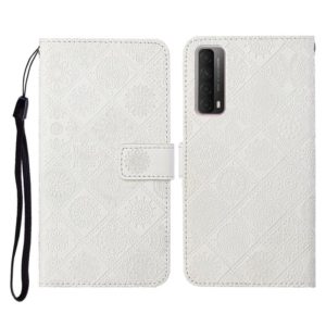 For Huawei P smart 2021 Ethnic Style Embossed Pattern Horizontal Flip Leather Case with Holder & Card Slots & Wallet & Lanyard(White) (OEM)
