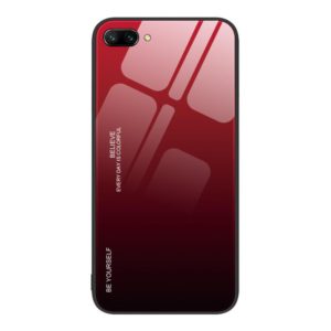 For Honor 10 Gradient Color Glass Phone Case(Red Black) (OEM)