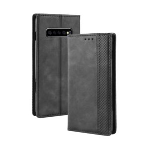 Magnetic Buckle Retro Texture Horizontal Flip Leather Case for Galaxy S10+, with Holder & Card Slots & Wallet (Black) (OEM)