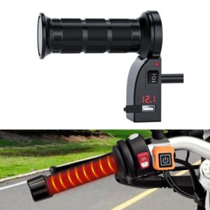 CS-503A1 Motorcycle Modified Electric Heating Hand Cover Heated Grip Handlebar with Digital Voltmeter(Red) (OEM)