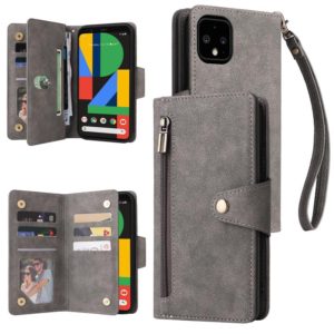 For Google Pixel 4 XL Rivet Buckle 9 Cards Three Fold Leather Phone Case(Grey) (OEM)