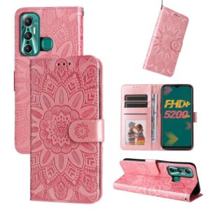 For Infinix Hot 11 Embossed Sunflower Leather Phone Case(Pink) (OEM)