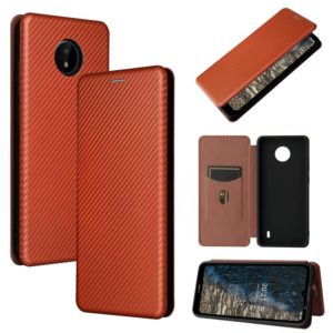 For Nokia C10 Carbon Fiber Texture Horizontal Flip TPU + PC + PU Leather Case with Card Slot(Brown) (OEM)