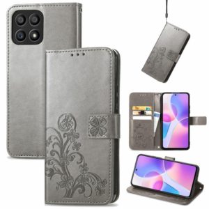 For Honor X30i Four-leaf Clasp Embossed Buckle Leather Phone Case(Grey) (OEM)