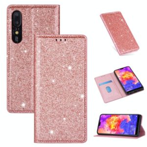 For Huawei P30 Ultrathin Glitter Magnetic Horizontal Flip Leather Case with Holder & Card Slots(Rose Gold) (OEM)