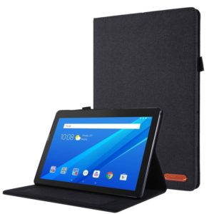 For Lenovo Tab M10 Horizontal Flip TPU + Fabric PU Leather Protective Case with Name Card Clip(Black) (OEM)