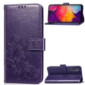 Lucky Clover Pressed Flowers Pattern Leather Case for Galaxy A50, with Holder & Card Slots & Wallet & Hand Strap (Purple) (OEM)