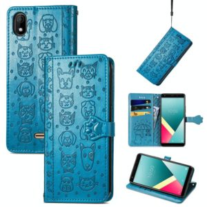 For Wiko Y61 Lovely Cat and Dog Embossing Pattern Horizontal Flip Leather Case , with Holder & Card Slots & Wallet & Cartoon Clasp & Lanyard(Blue) (OEM)
