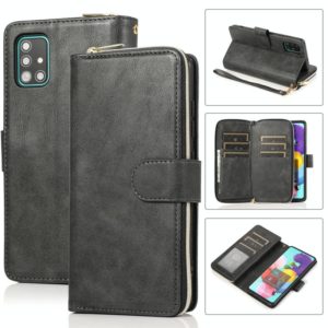 For Samsung Galaxy A51 5G Zipper Wallet Bag Horizontal Flip PU Leather Case with Holder & 9 Card Slots & Wallet & Lanyard & Photo Frame(Black) (OEM)