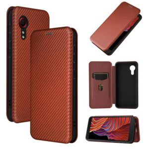 For Samsung Galaxy Xcover 5 Carbon Fiber Texture Horizontal Flip TPU + PC + PU Leather Case with Card Slot(Brown) (OEM)